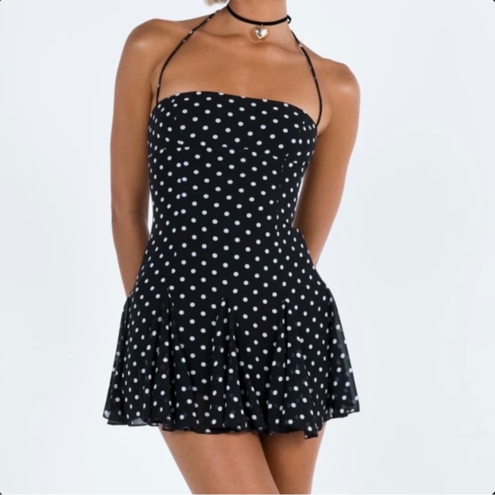 Princess Polly Black White Polka Dot Dress size 0